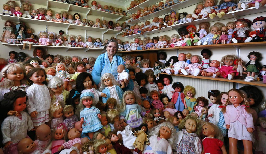 Mary Hickey, 93, poses with her collection of dolls at her home in Ashbourne, Ireland. Hickey has been collecting the dolls for over thirty years and now owns over 420 dolls.